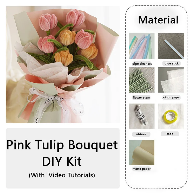 DIY Pipe Cleaners Kit - Pink Tulip Bouquet