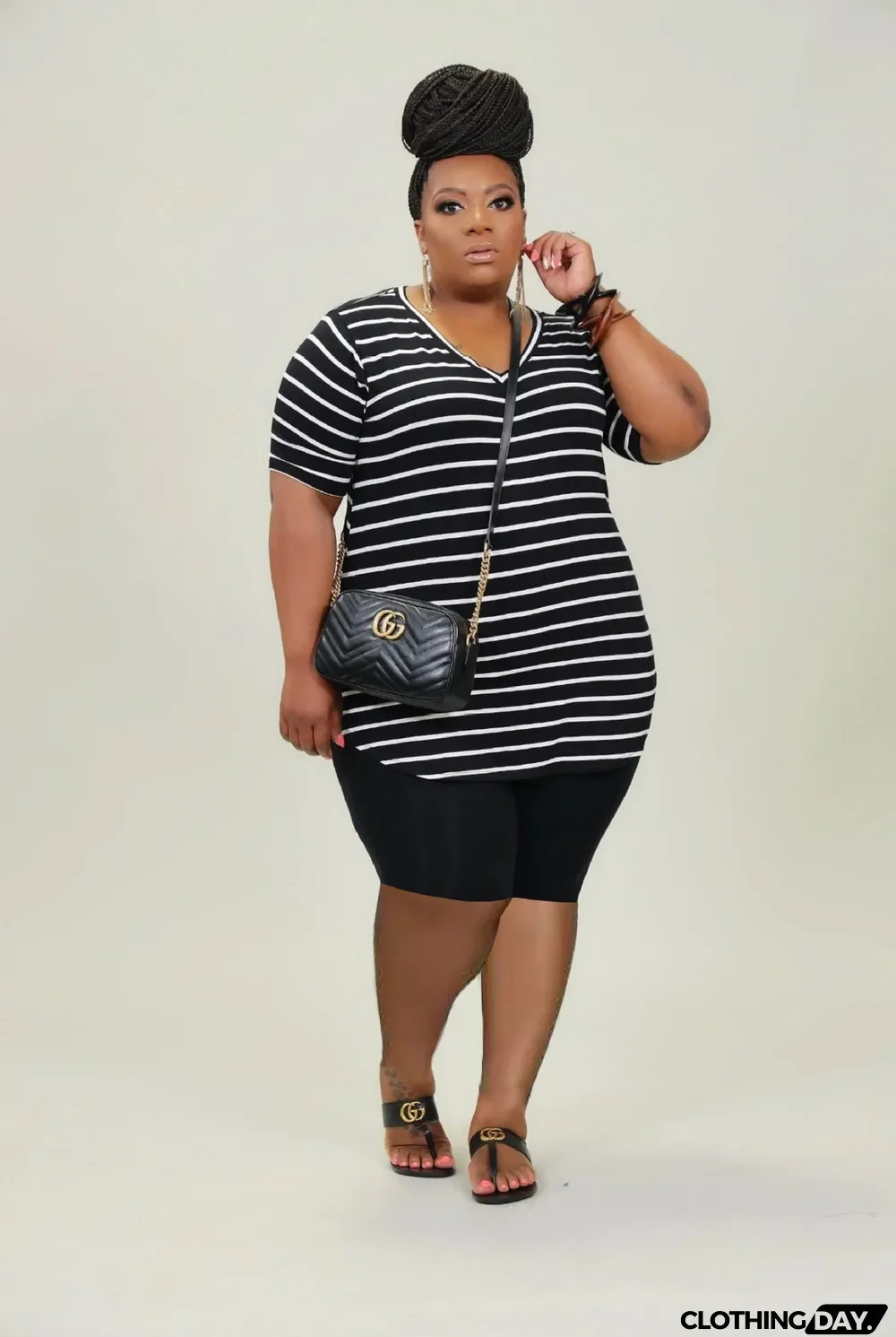 Plus Size Casual Striped Short Sleeve Suit
