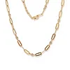 14K Yellow Gold Round Lab Diamond Cross Squashed Chain Station Necklace