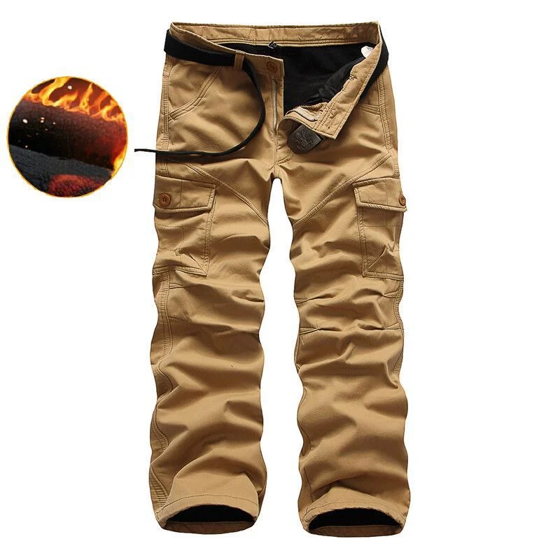 Men's Outdoor Washed Cotton Washed Multi-pocket Tactical Fleece Pants