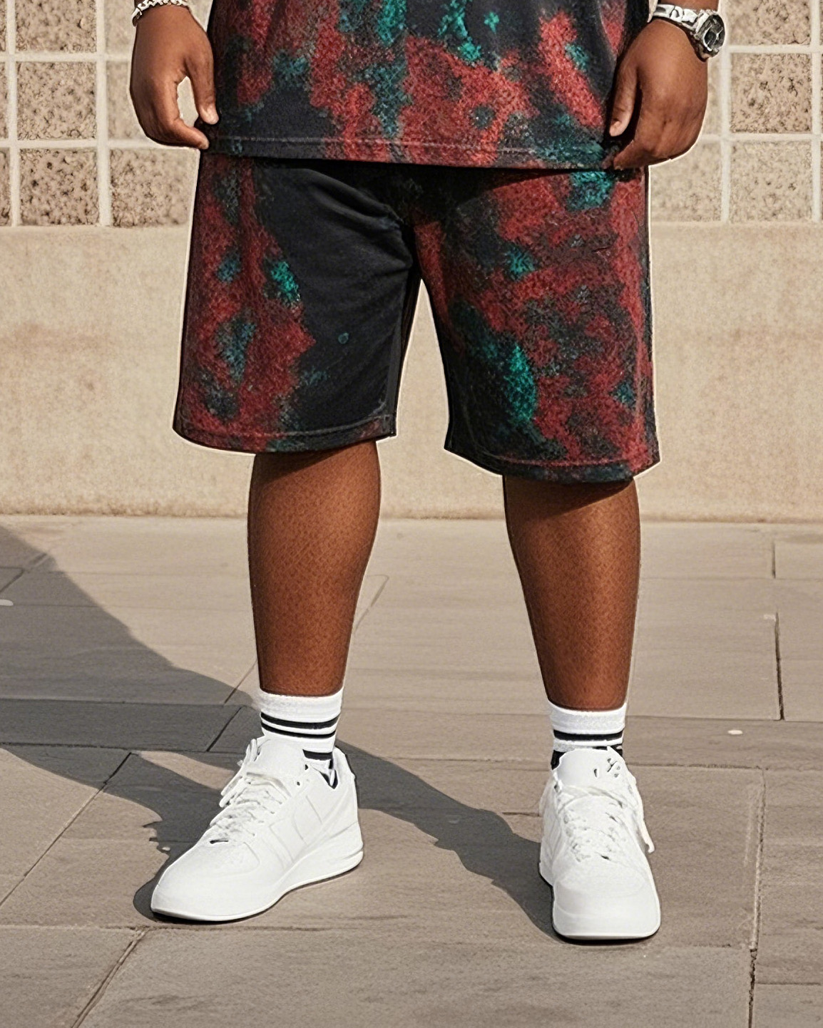 Plus Size Men's Vintage Distinctive Tie-Dye T-Shirt Shorts Suit