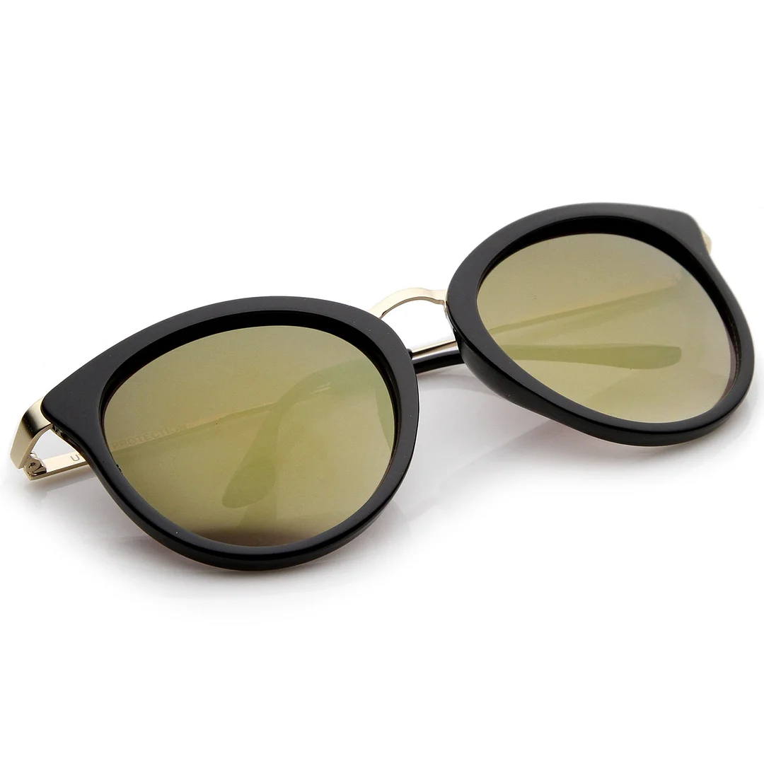 Modern Slim Metal Temple Colored Mirror Lens Cat Eye glasses 54mm