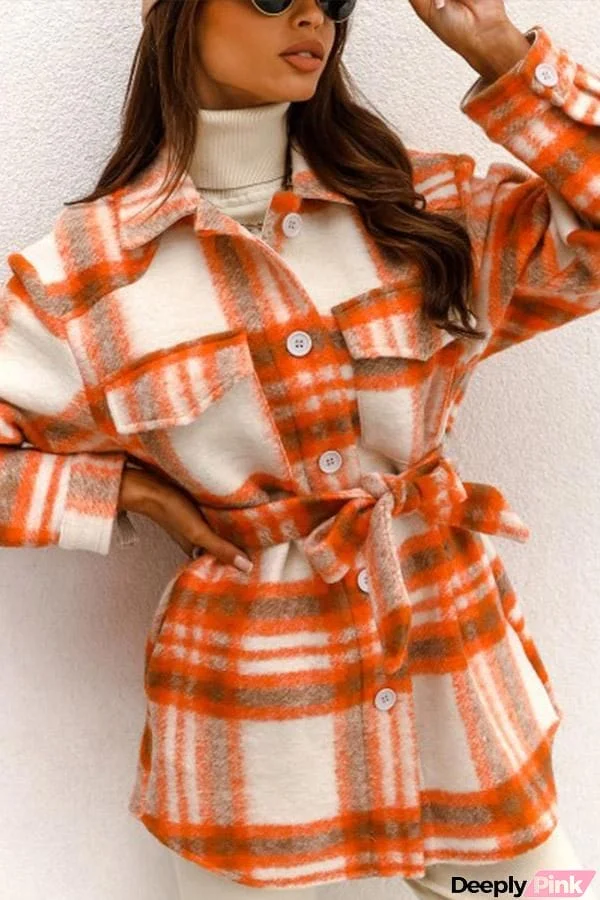 Plaid Tie Front Coat