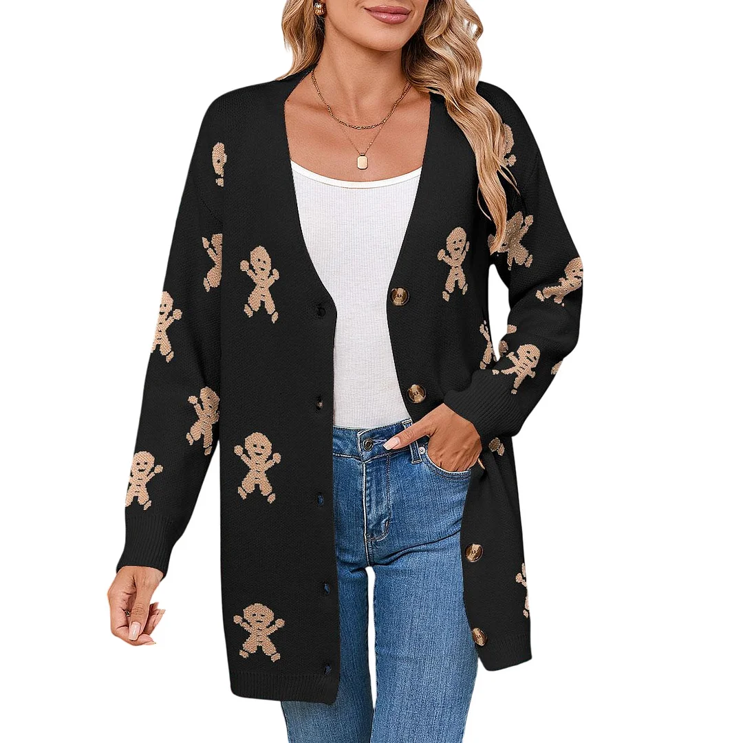 Athvotar Athvotar And Winter New Sweater Female Christmas Cartoon Embroidered Long Knitted Cardigan Jacket