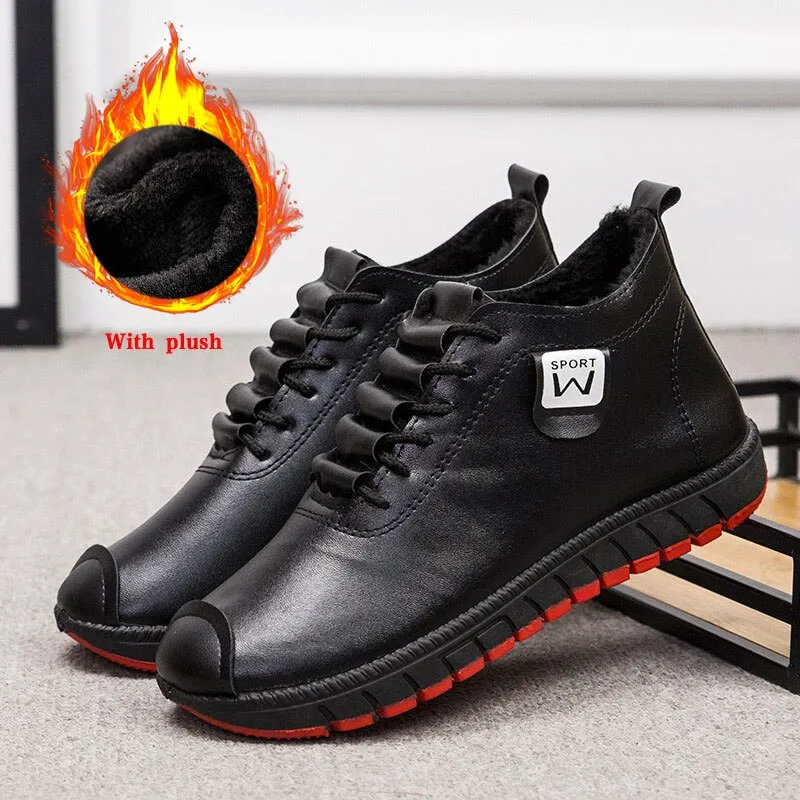 Women Shoes Autumn Winter Pu Leather Women's Flat Walking Shoes Lace up Sneakers 2020 Woman Sewing Plush Warm Female Footwear