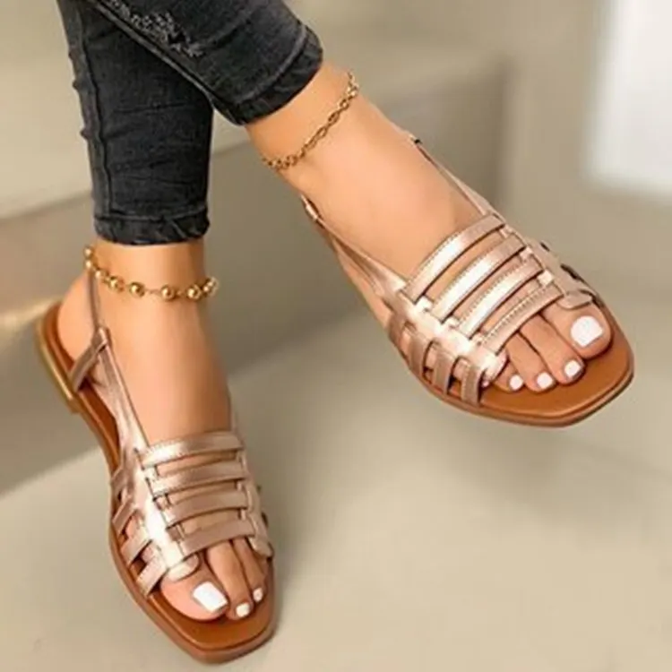 Breakj Breakj Sandals Women's Korean Version Of 2023 New Flat-Soled Single Shoes Spring And Summer Fashion Weaving Beach Shoes