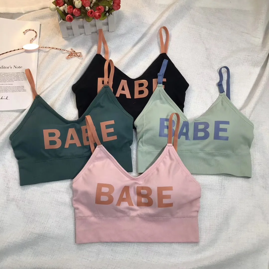 Women's Cotton Underwear Tube Top Bra Fashion Bra Top Female Letter Underwear Girl Suspender Tank Up Women's Sports Bra Lingerie