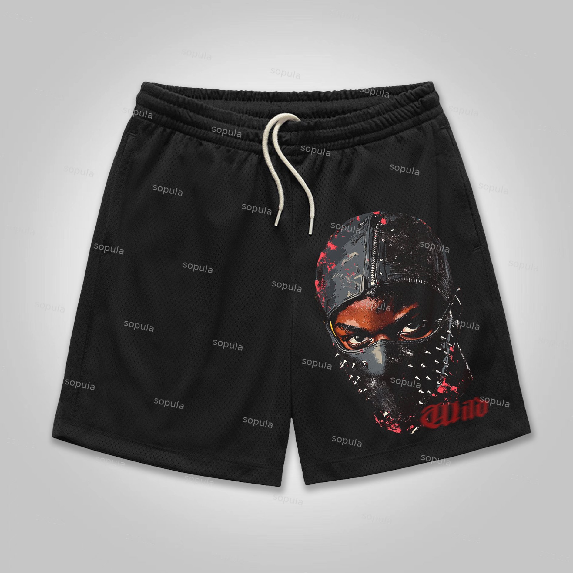 Sopula Vintage Wild Portrait Graphic Print Mesh Shorts - SOPULA