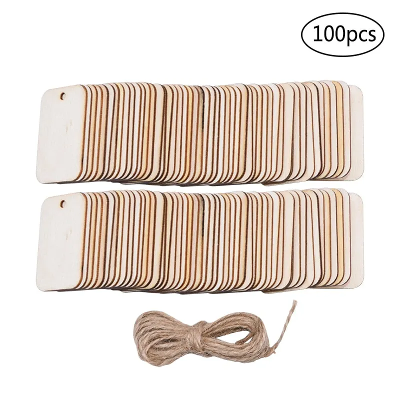 Unfinished Nature Wood Slice Gift Tags Blank Wooden Hanging Label With Rope for Wedding Birthday Party Decor DIY Bookmark Crafts