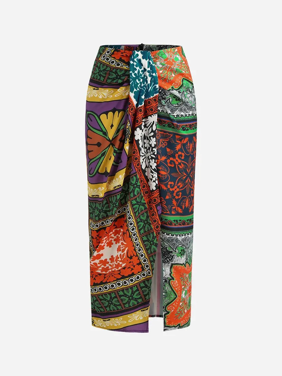 High Waist Botanical Floral Print Skirt
