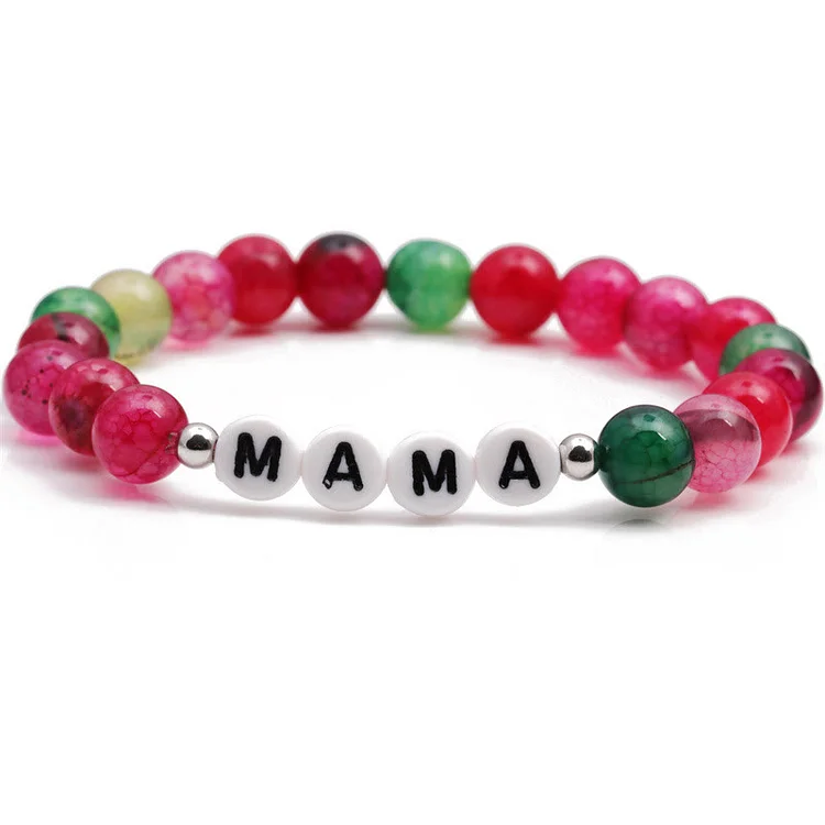 Olivenorma "MAMA" Red Green Turquoise Beaded Bracelet
