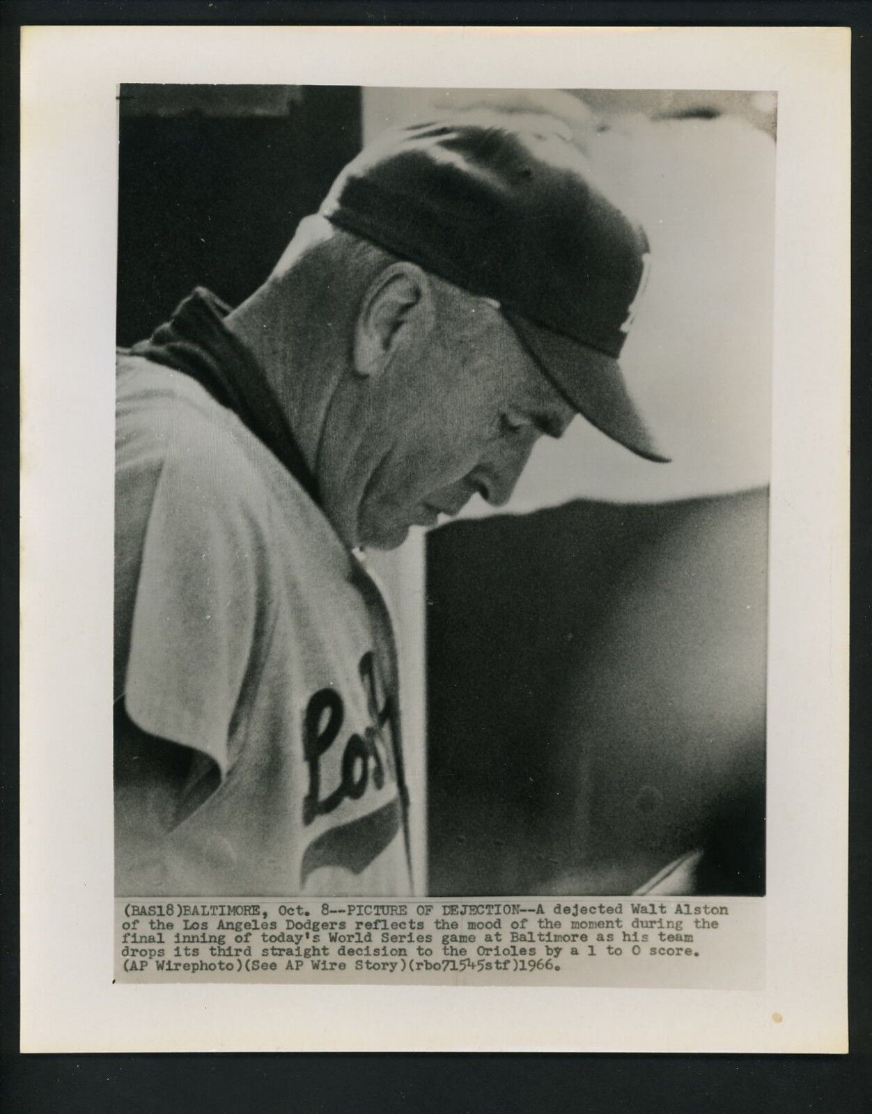 Walter Walt Alston 1966 World Series Press Photo Poster painting Los Angeles Dodgers