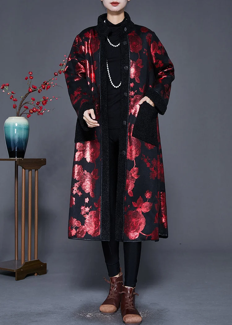 Art Mulberry Print Oversized Fleece Wool Lined Coats Winter