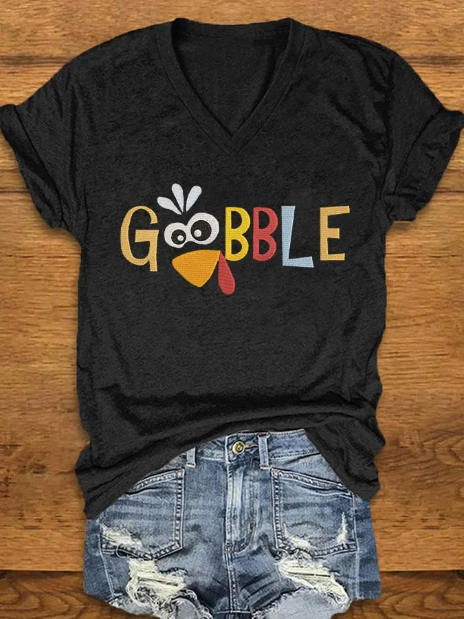 Women's Thanksgiving "Gobble" Print T-Shirt 