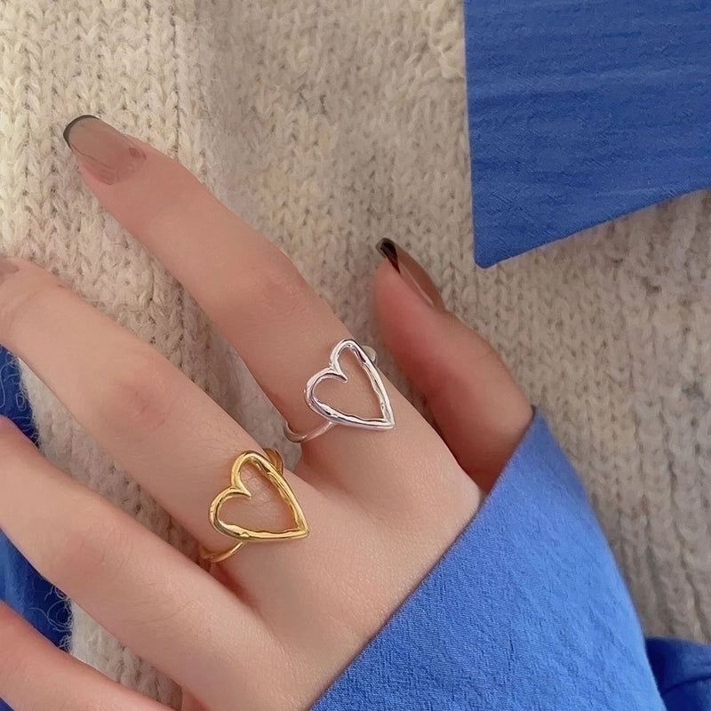 925 Sterling Silver Heart Shape Open Rings