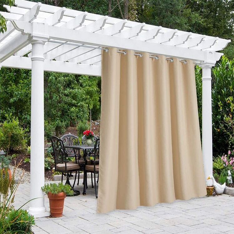 Outdoor Beige Thermal Insulated Waterproof Curtains For Patio With Rustproof Grommet Top 1Pcs-ChouChouHome