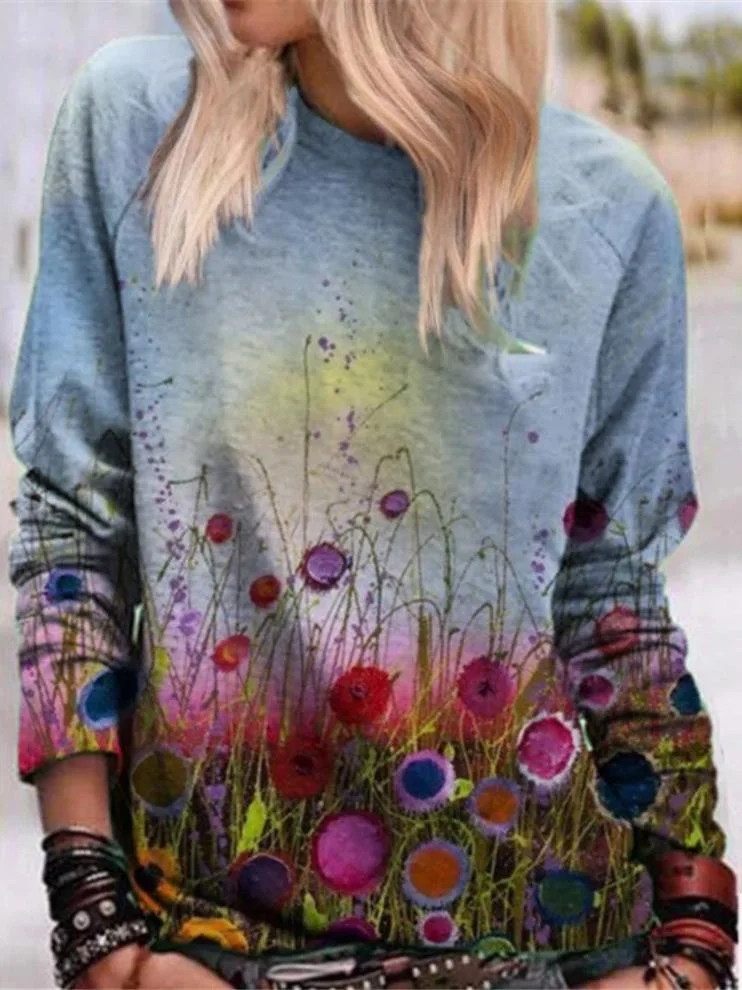 Round Neck Women Autumn Printed Top
