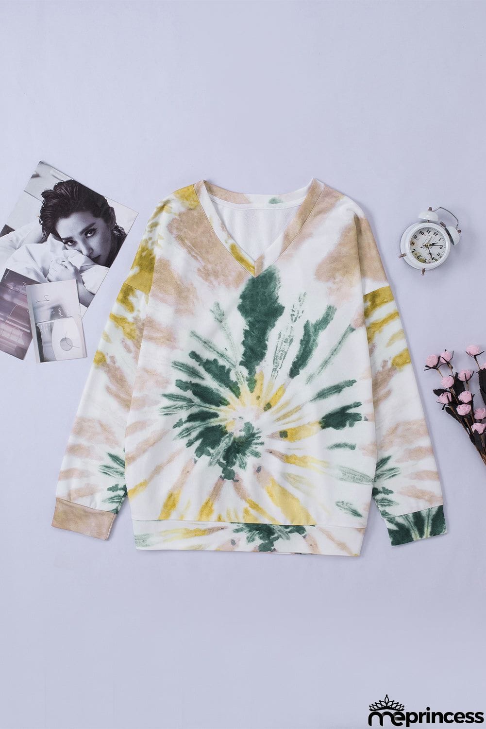Casual Tie-dye V Neck Pullover Sweatshirt