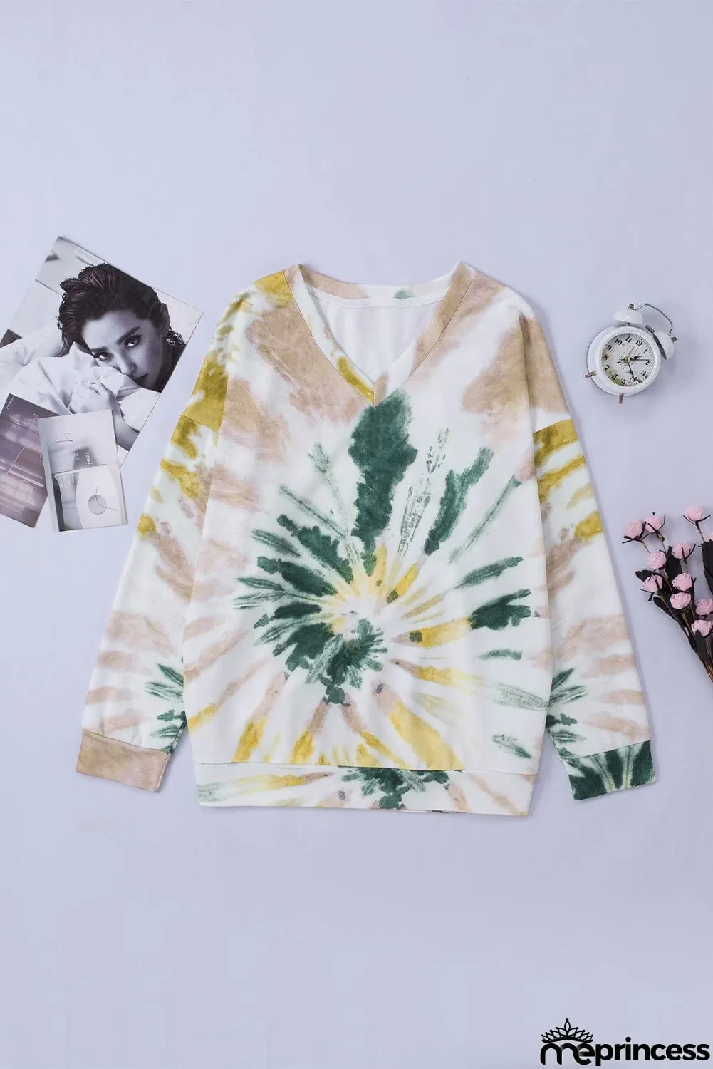 Casual Tie-dye V Neck Pullover Sweatshirt