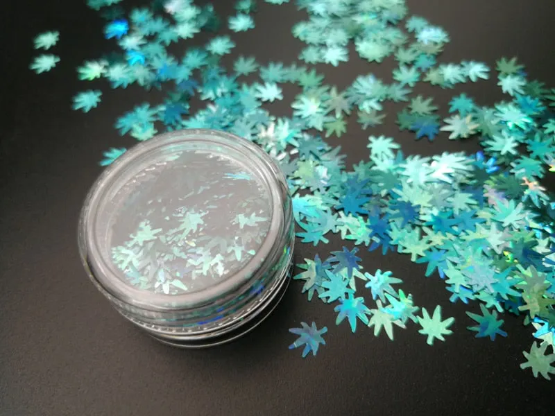 Gold Silver Glitter Nail Foil Sticker Adhesive Transfer Paillette Flake Full Cover Weed Leaf Decal Decor Decoration Manicure