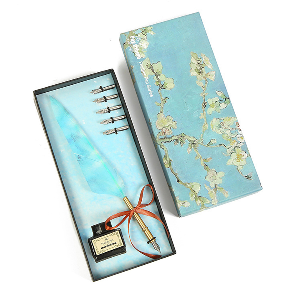 

Apricot Blossom Vintage Calligraphy Feather Writing Dip Pen Set with Empty Ink Bottle Nib, 501 Original