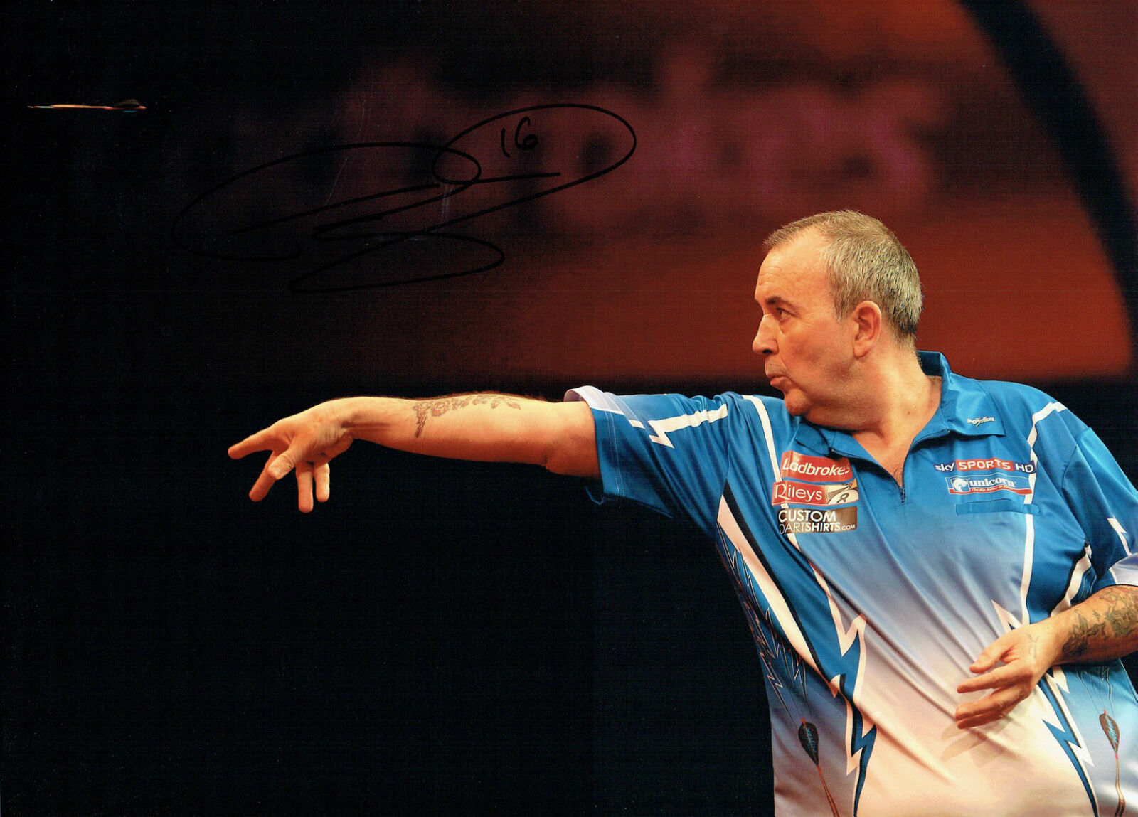 Phil The Power TAYLOR Signed Autograph Darts Champ 16x12 New Photo Poster painting 5 AFTAL COA