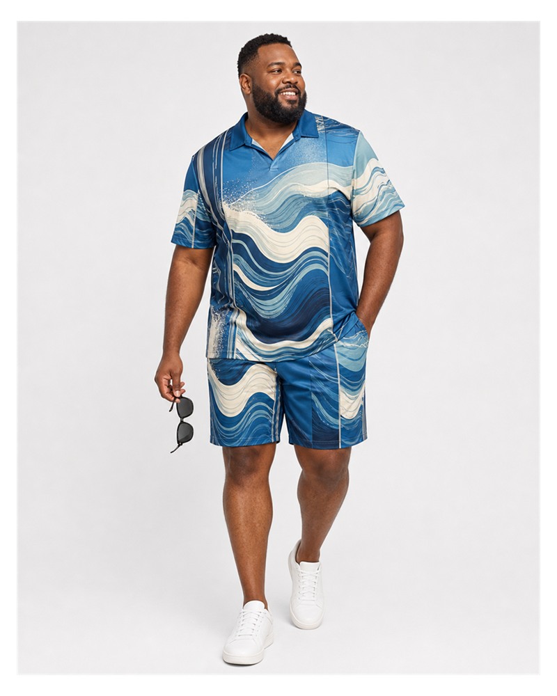 Big & Tall Coastal Drift Digital Print Polo Shirt and Shorts Set