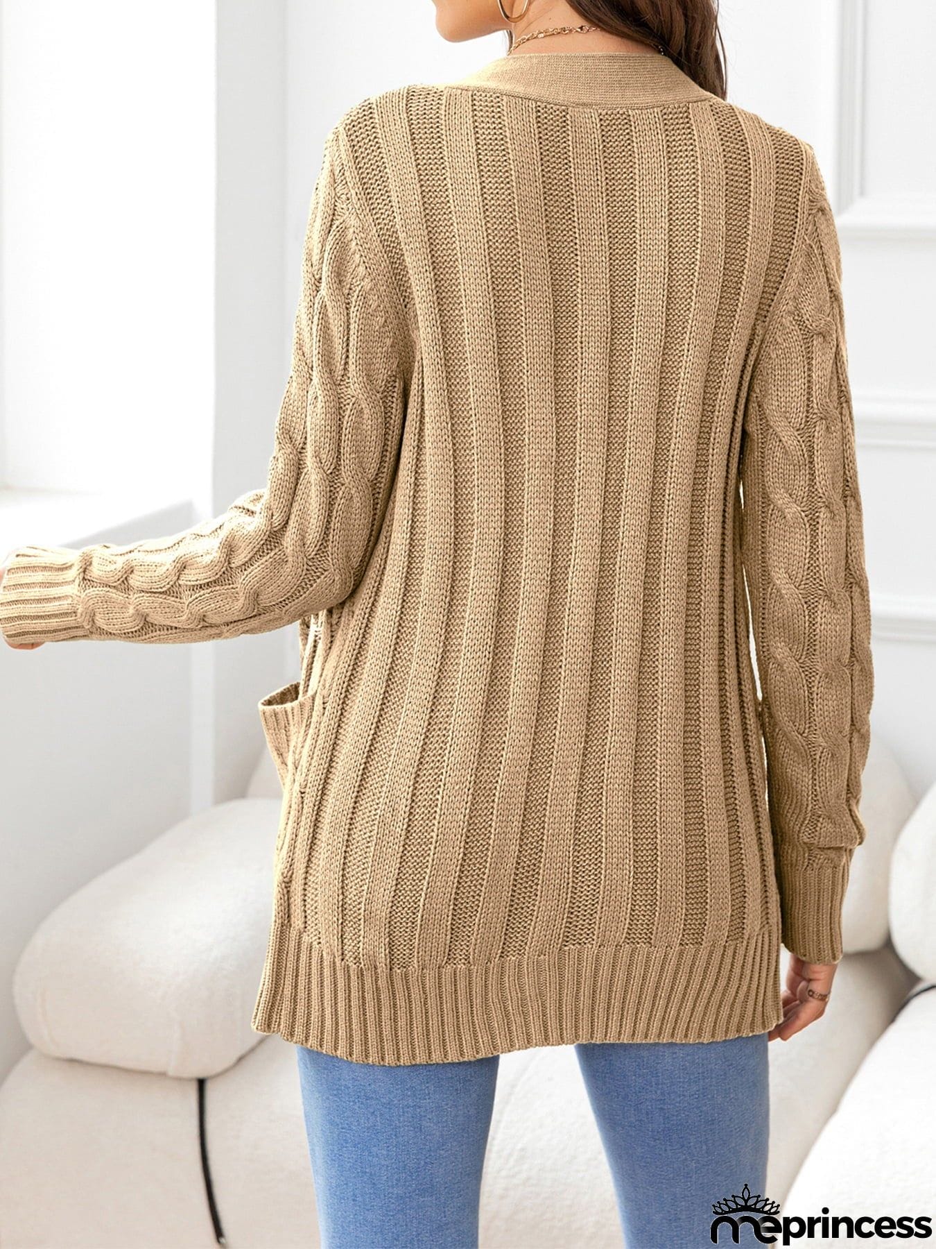 Button Down Cable-Knit Cardigan