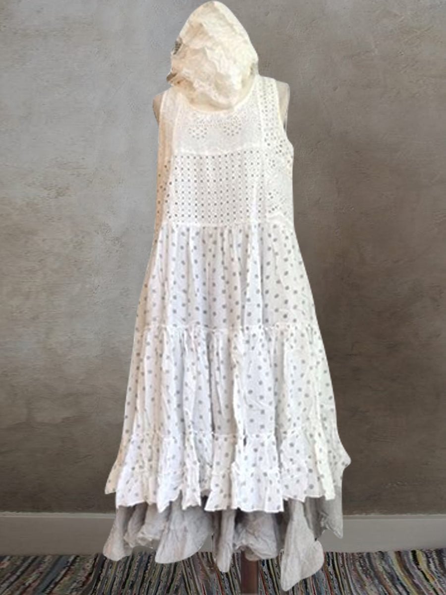 Cotton Linen Polka Dot Print Sleeveless Dress