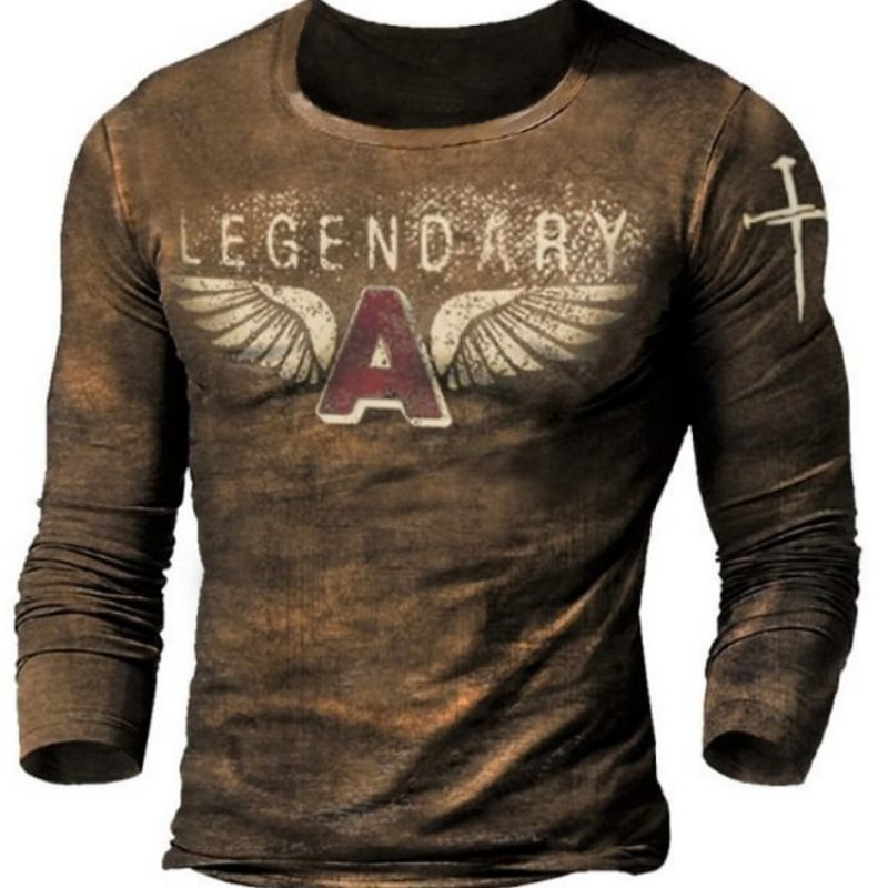 Men's Casual Round Neck Long Sleeve Digital Printed T-shirt