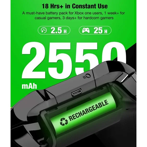 DinoFire Xbox Controller Battery Pack for Xbox One/Xbox Series X|S,2x2550 mAh Rechargeable Battery Pack