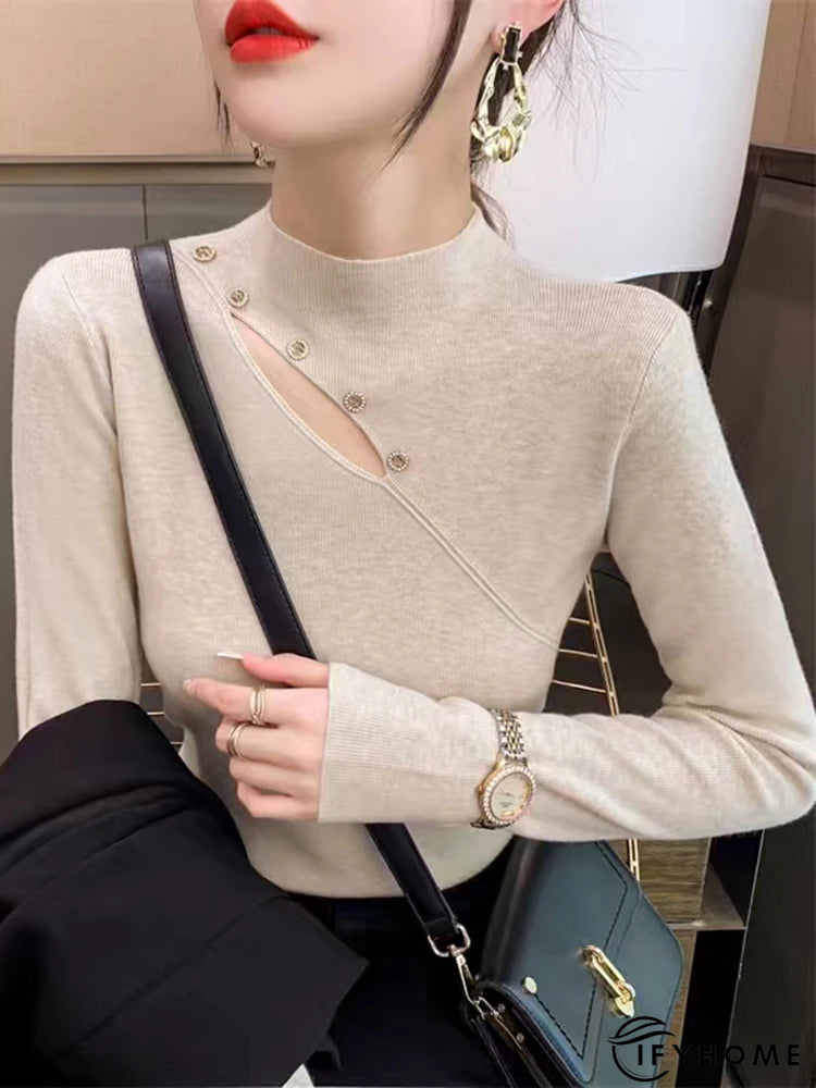 Women's Acrylic Mock-Neck Full Sleeves Solid Pattern Sweater | IFYHOME