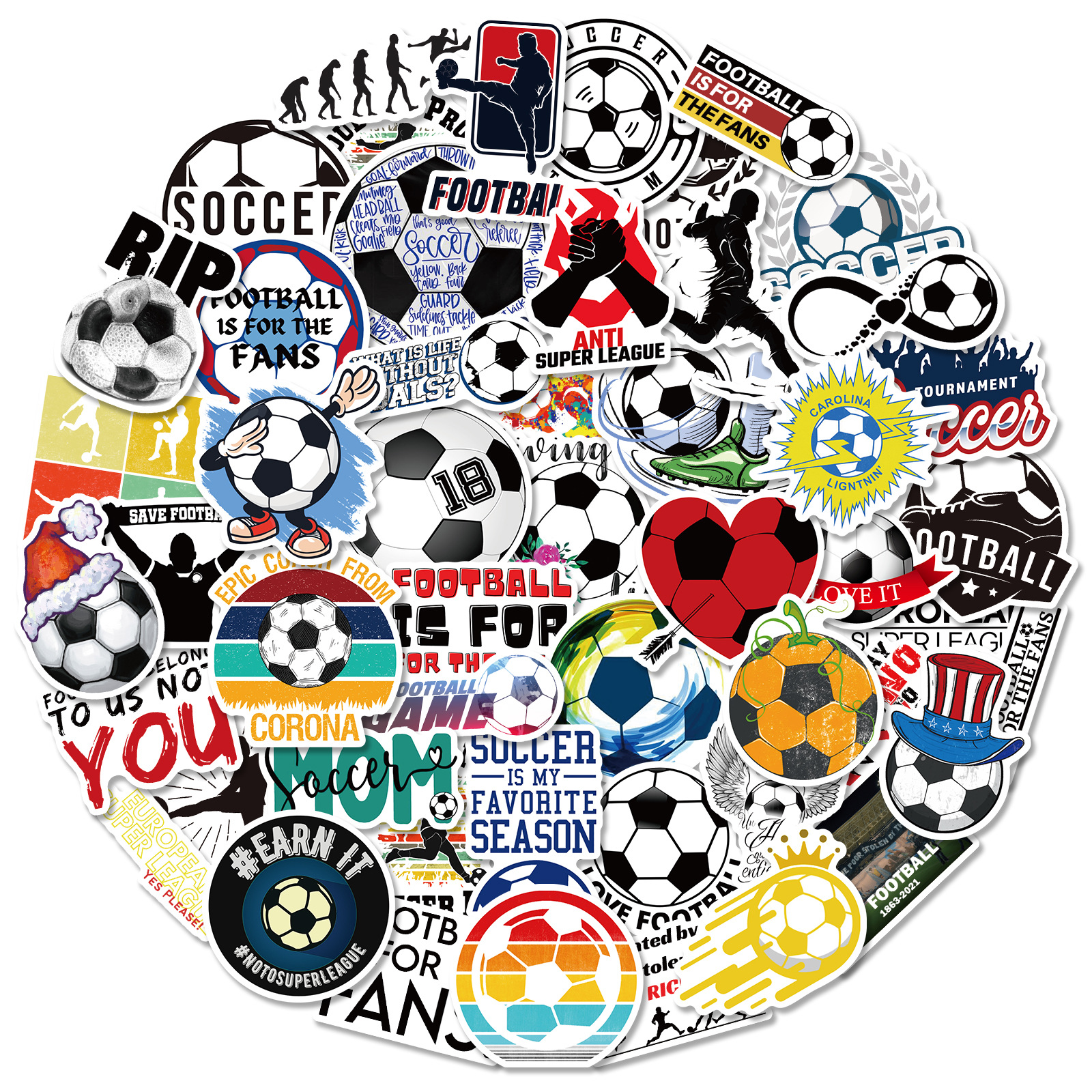 Soccer Mania 50-Pack Stickers - Sports Event Luggage & Helmet Decals