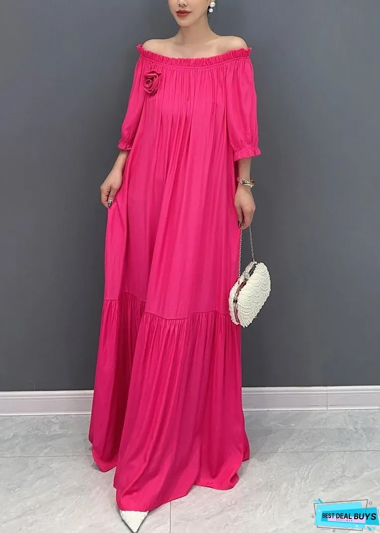 Simple Black Cold Shoulder Slash Neck Cotton Long Dress Summer