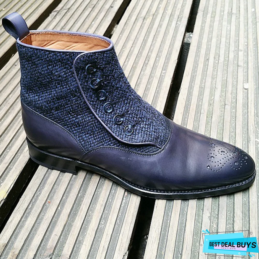 Handmade Elegant Carved Chelsea Button Boots