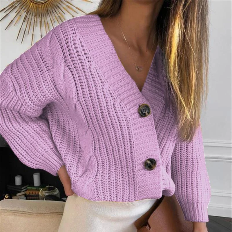 Wongn Wongn Casual Long Sleeve Button Cardigan Jacket Ladies Loose Twist Knit Sweater Female