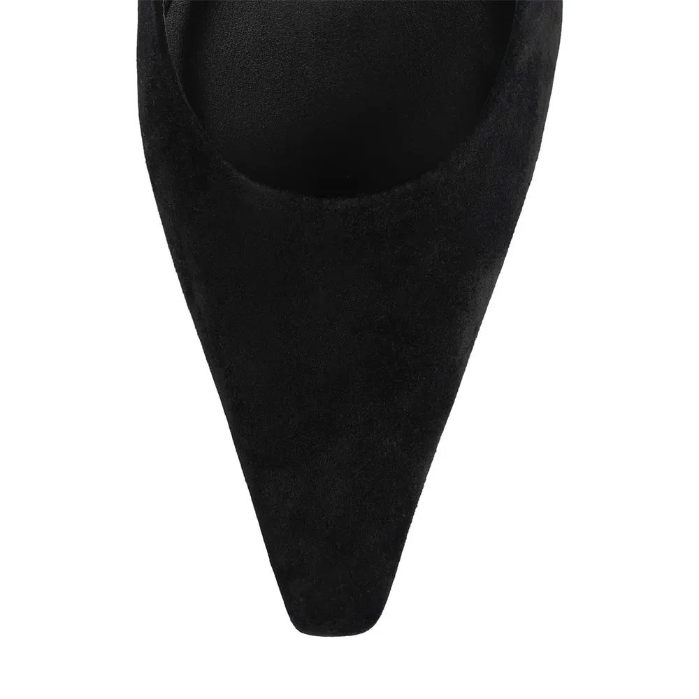 Black Vegan Suede Pointed Toe Wedge High Heel Slingback Pumps