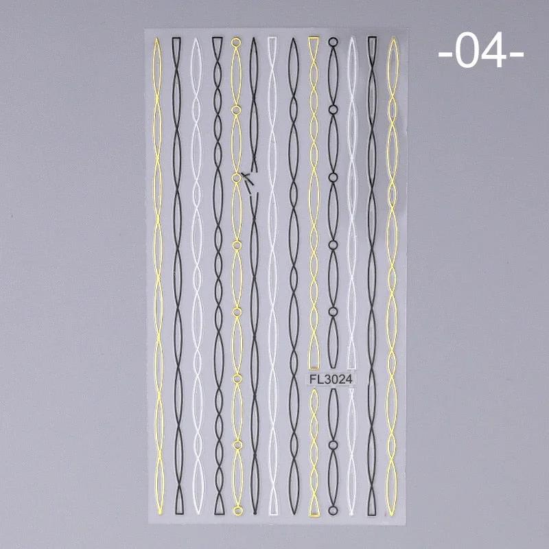 1PC Gold Sliver Striping Tape 3D Nail Stickers Geometry Lines Slider For Nails Gel Polish Decals For Manicures DIY Decoration-Nail Inspo