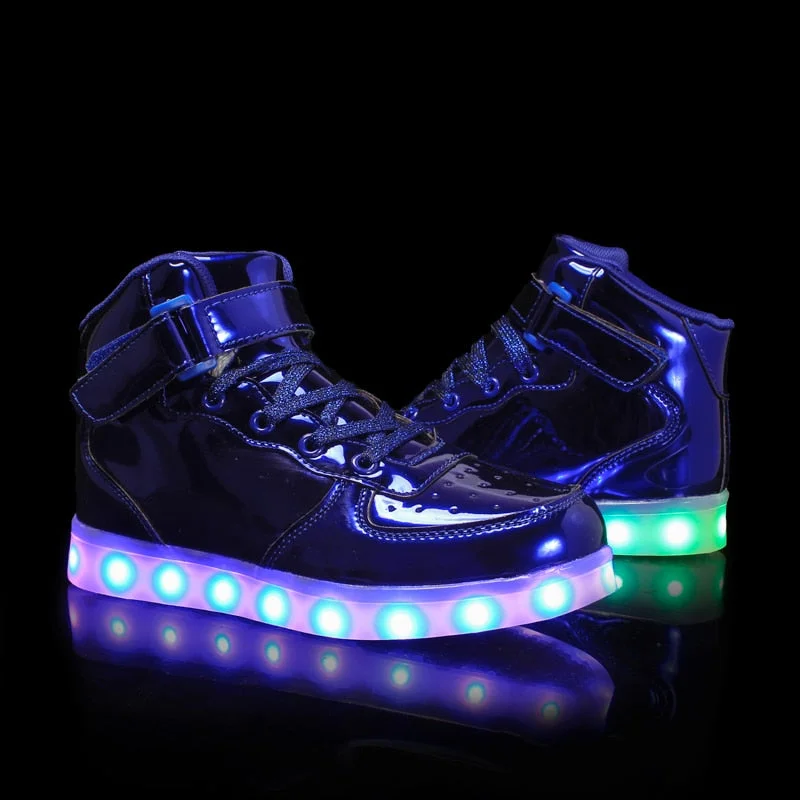 ULKNN 25-37 Kids Led Usb Charging Glowing Sneakers Children Hook Loop Fashion Luminous Shoes for Girls Boys Sneakers with Light