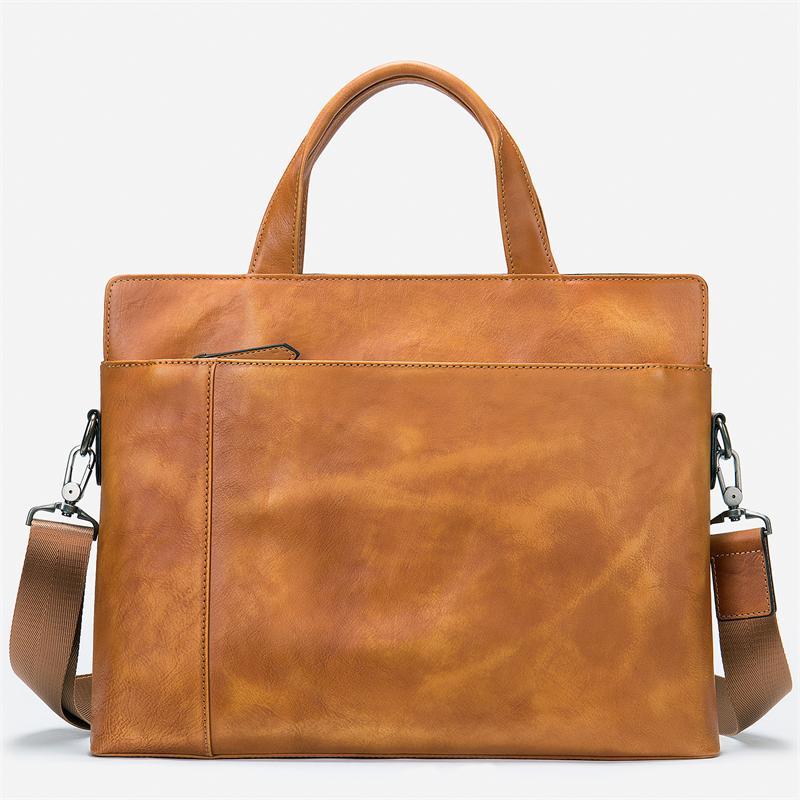 Men's Genuine Leather Casual Business Handbag Solid Color Crossbody Bag