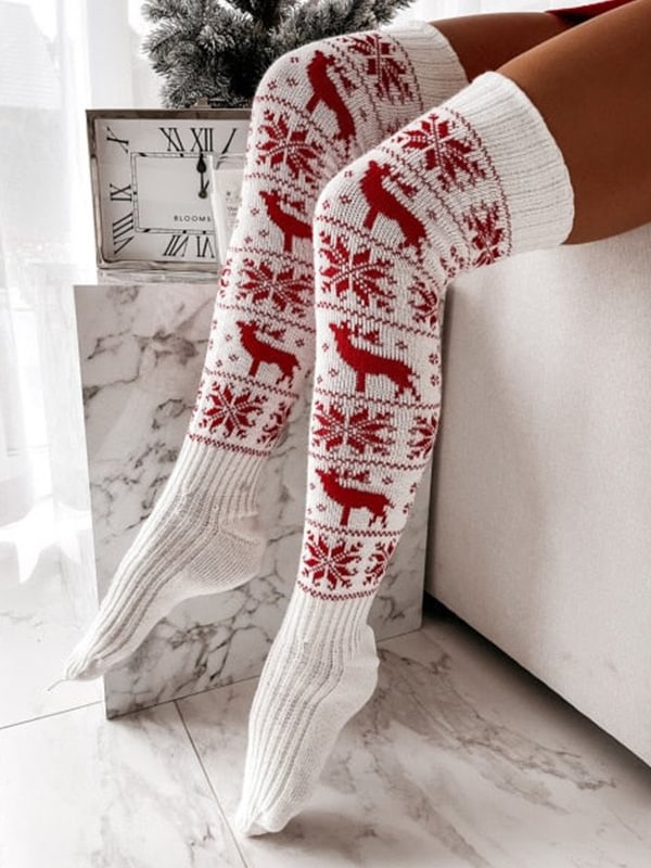 Christmas Elk Snowflake Thigh-High Crimping Socks