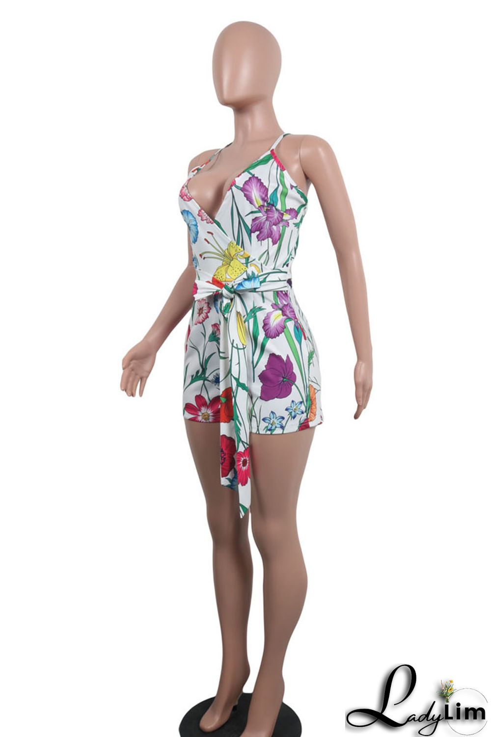 Black White Casual Print Patchwork Backless Regular Jumpsuits