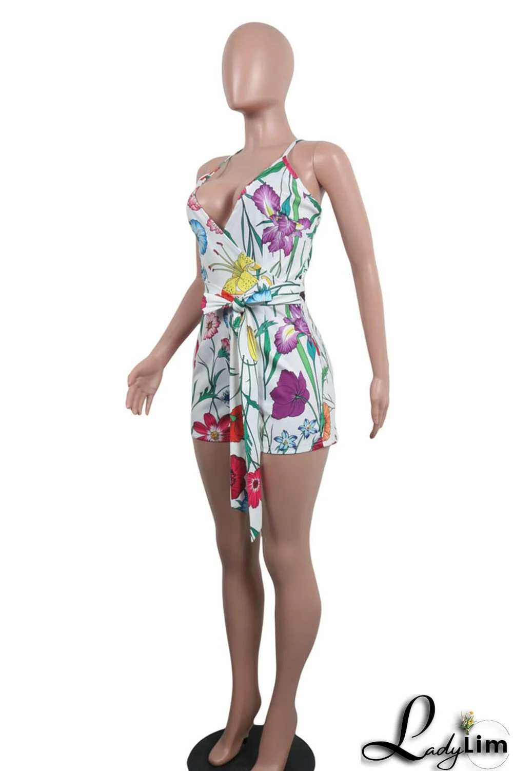 Black White Casual Print Patchwork Backless Regular Jumpsuits