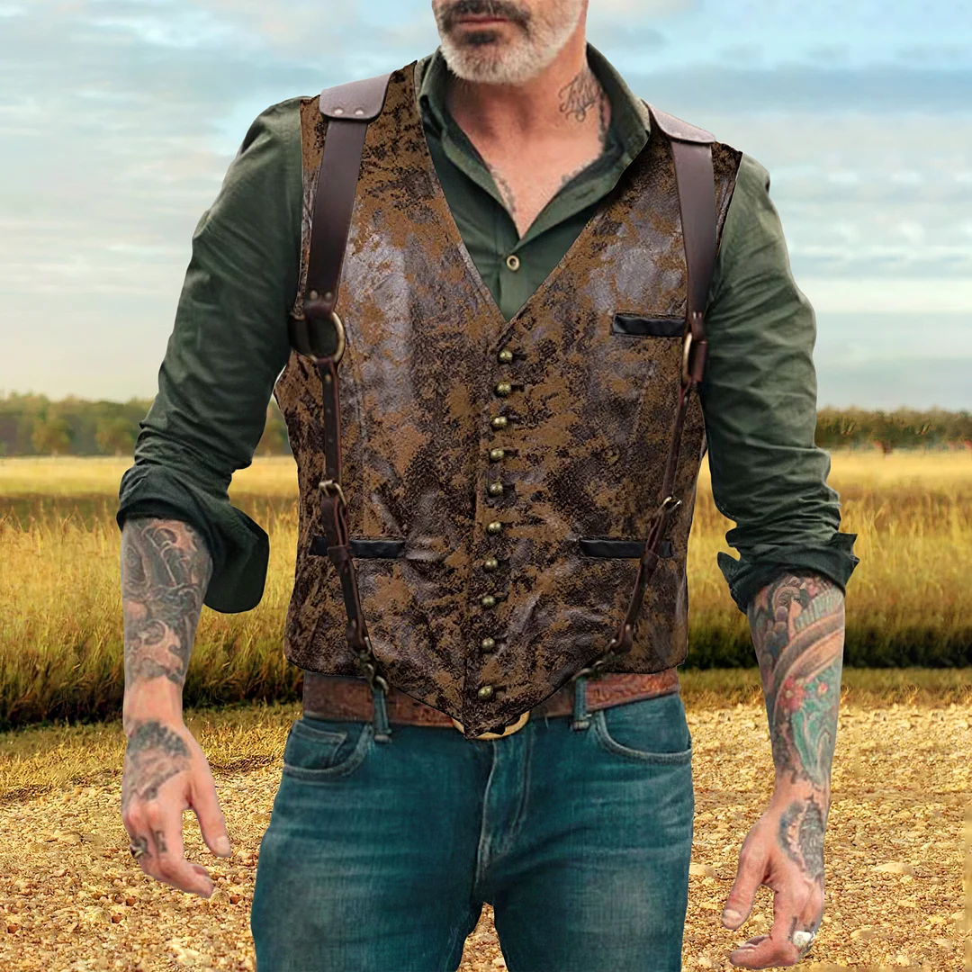 Western Vintage V Neck Suede Single Breasted Vest