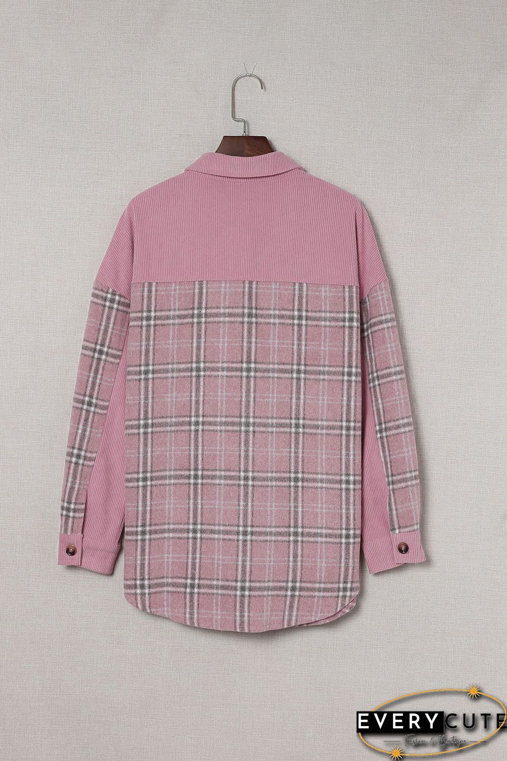 Pink Corduroy Plaid Pattern Shacket