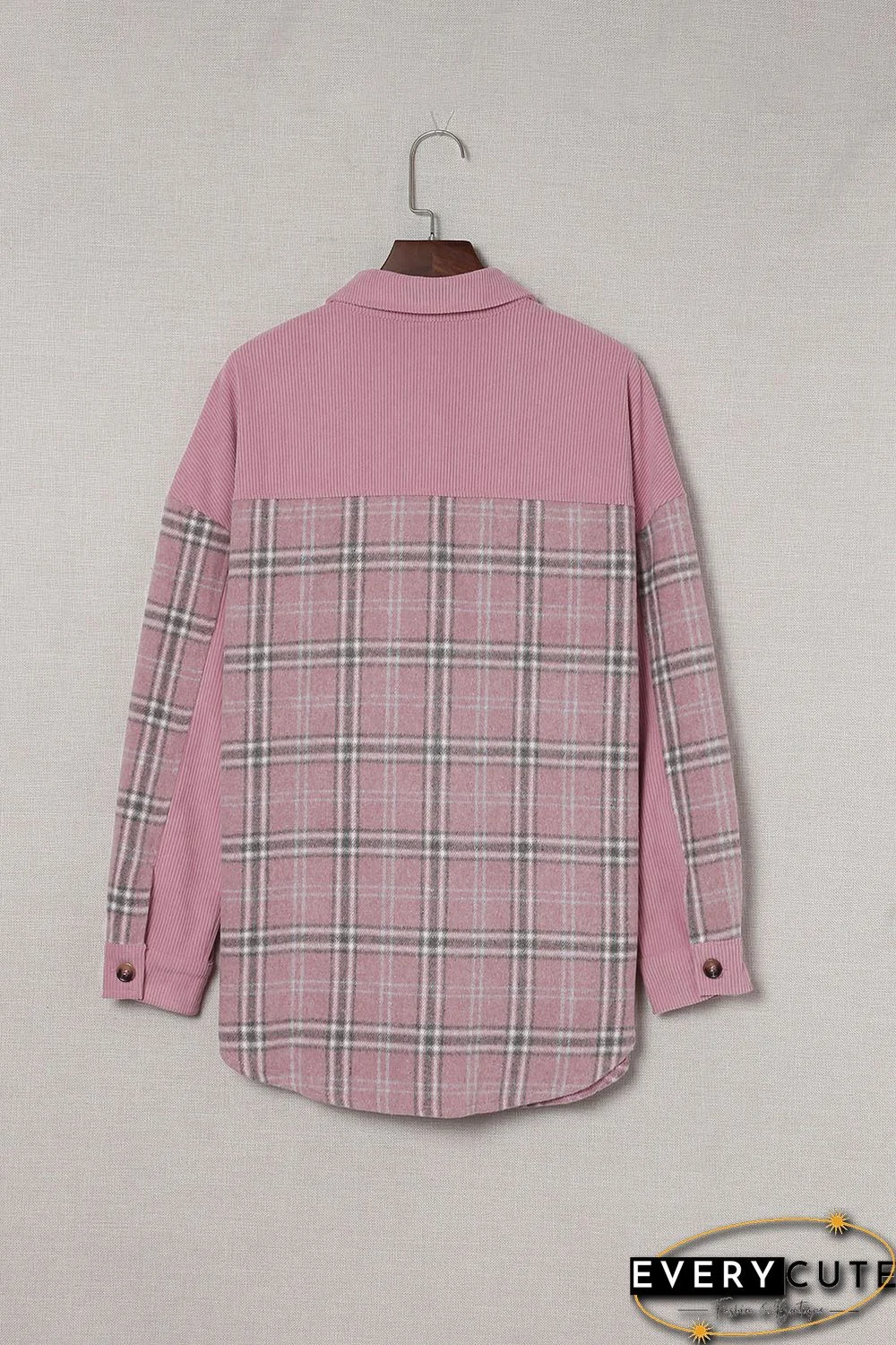 Pink Corduroy Plaid Pattern Shacket