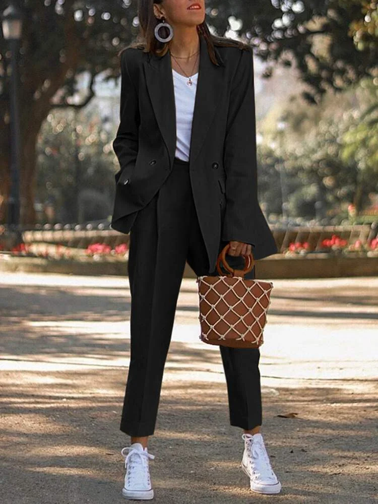 Fashion Women's Business Sets 2022 Summer OL Long Sleeve Shirts and High Waist Pants ZANZEA Casual Solid Oversized Sreetwear