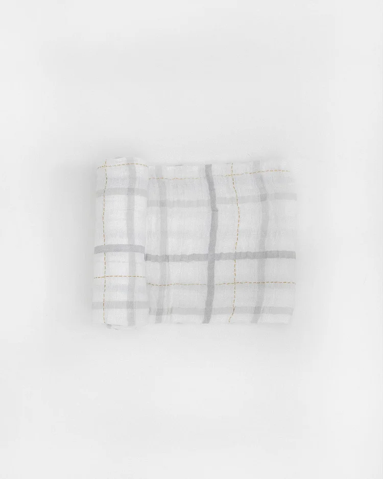 Cotton Muslin Swaddle Blanket - Grey Plaid