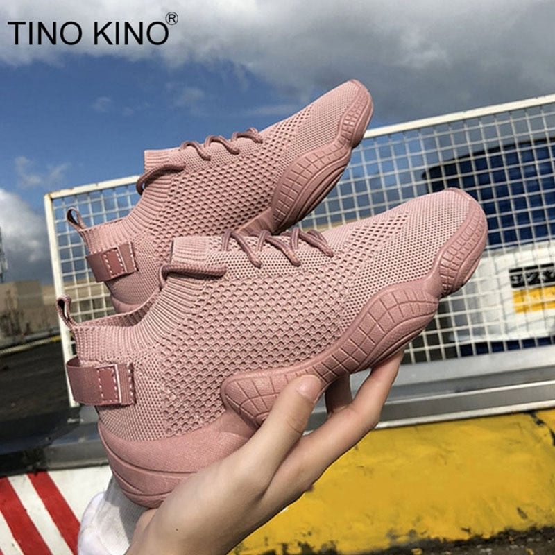 Women Sneakers Mesh Flat Autumn Vulcanized Ladies Lace Up Stretch Fabric Platform Casual Shoes Female Breathable Fashion