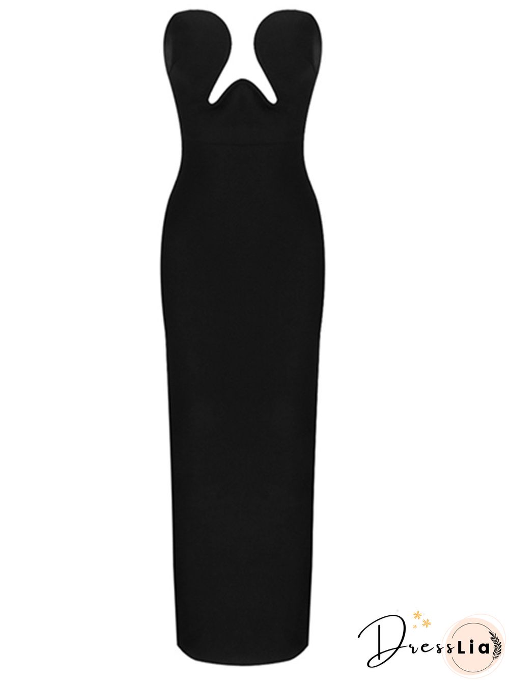 Womens Winter Sexy Strapless Backless Split Black Maxi Long Bodycon Bandage Dress Elegant